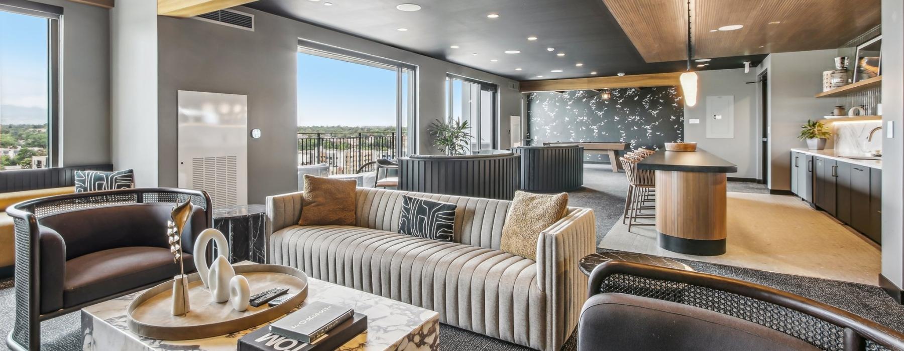 a living room with a large window