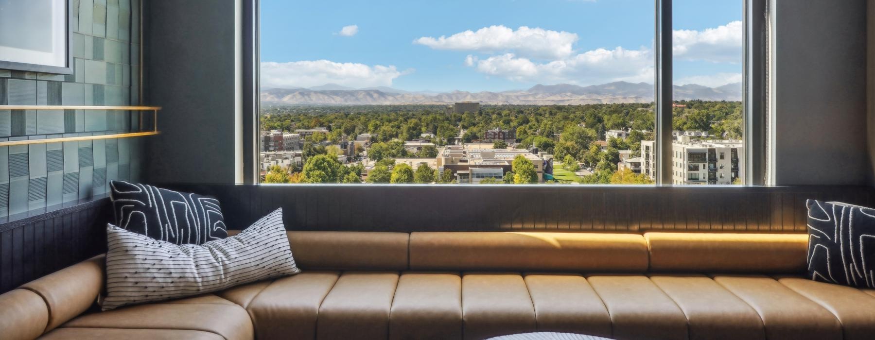 a couch in front of a window